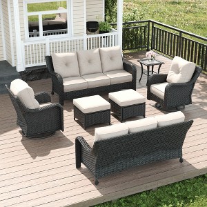 LayinSun Wicker Outdoor Furniture Set with 6-inch Comfy Cushions, High Back Patio Furniture Set with Swivel Rocking Chairs and Side Table - 1 of 4
