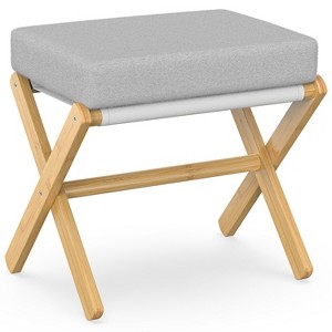 Foldable Foot Stool Ottoman, Modern Foot Rest with Bamboo X Legs & Thick Foam Cushion, Folding Foot Stools Small Padded for Bedroom Living Room - 1 of 4