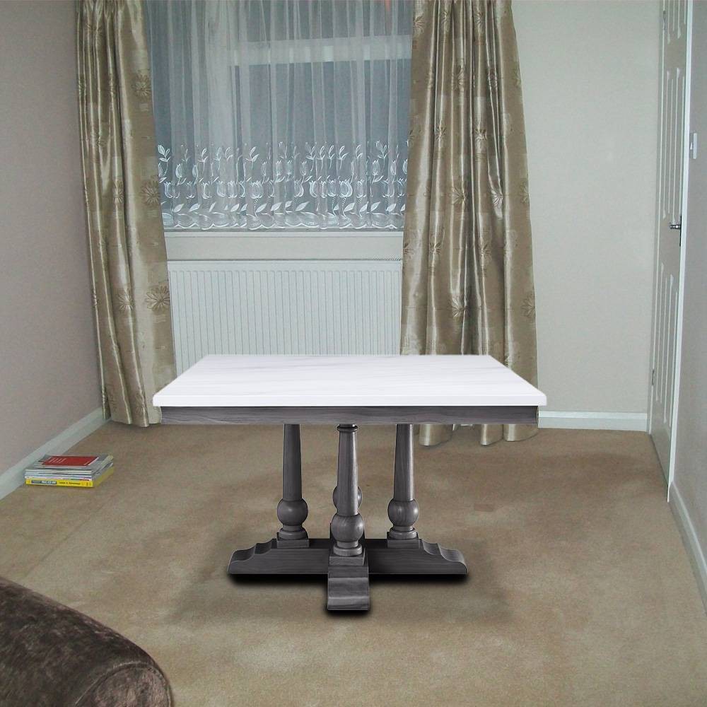 Photos - Dining Table 48" Yabeina  Marble/Gray Oak Finish - Acme Furniture