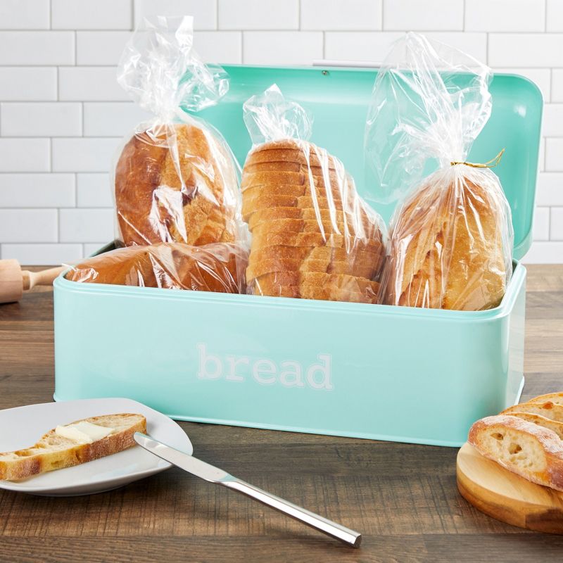 Juvale Stainless Steel Bread Box for Kitchen Countertop, Large Bread Box Bagel Bin for 2 Loaves, English Muffins, Mint Green, 17 x 9 x 6.5 in, 2 of 9