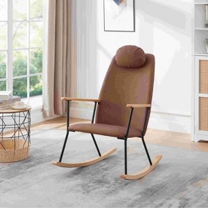 CAVINAS Teddy Fabric Glider Rocking Chair with High Backrest and Adjustable Headrest Pillow,Upholstered Rocking Chair,Nursery Accent Chair for Bedroom - 1 of 4
