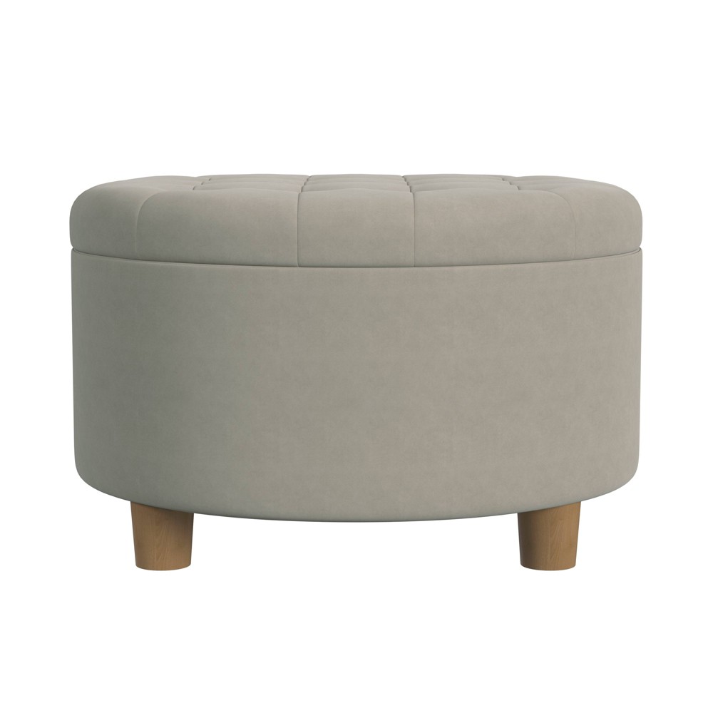 Tufted Round Storage Ottoman Fawn Velvet - HomePop: Lift-Off Lid, Honey Oak Legs, 250lb Capacity