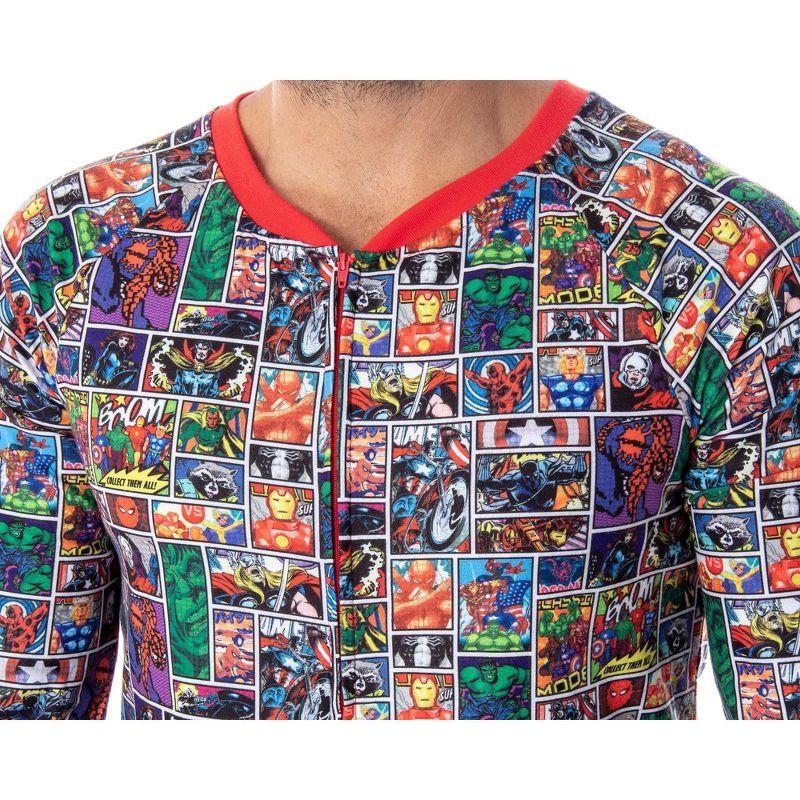 Marvel Unisex Adult Comic Character Grid Print One Piece Pajama Union Suit Multi, 2 of 6