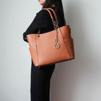 Mustard Faux Leather Tote Bag and Wallet Set with Gold Accents