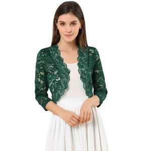 INSPIRE CHIC Women's Elegant 3/4 Sleeve Sheer Floral Lace Open Front Crop Shrug - 1 of 4
