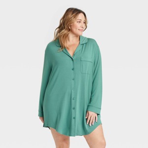 Women's Cloud Knit Notch Collar Long Sleeve NightGown - Auden™ - 1 of 4