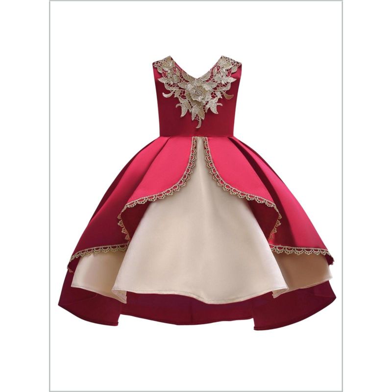 Girls Lovely Night Red Embroidered Holiday Dress - Mia Belle Girls, 2 of 6