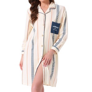 INSPIRE CHIC Women's Pajama Shirts Button Down Long Sleeve V-Neck Pajama Dress with Pocket - 1 of 4