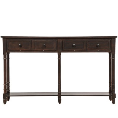 Solid Wooden Console Sofa Table, With 2 Drawers, Bottom Storage Shelves, Console Table, Easy Assembly, Farmhouse Console Sofa Table