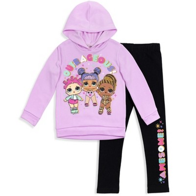 L.O.L. Surprise! Roller Sk8er Daring Diva Fierce Big Girls Pullover Fleece  Hoodie and Leggings Outfit Set Purple/Black 10-12