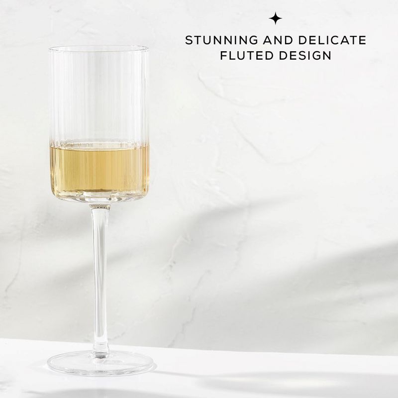 JoyJolt Elle Fluted Cylinder White Wine Glass - 11.5 oz Long Stem Wine Glasses - Set of 2, 4 of 7