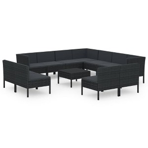 vidaXL Garden Lounge Set Patio Sectional Sofa Couch Outdoor Poly Rattan Black - 1 of 4