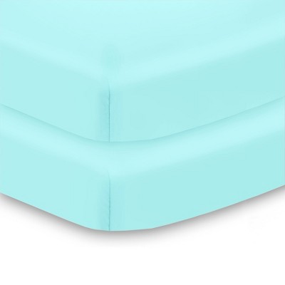 BreathableBaby All-in-One Fitted Sheet & Waterproof Cover, For 38" x 24" Mini Crib Mattress (2-Pack), Aqua