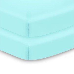 BreathableBaby All-in-One Fitted Sheet & Waterproof Cover, For 38" x 24" Mini Crib Mattress (2-Pack), Aqua - 1 of 4