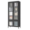 Gulches 71"H Large Metal Storage Cabinet - Black Steel Display Cabinet with 4 Waffle-Grids Tempered Glass Doors & 5 Shelves for Living Room - 2 of 4