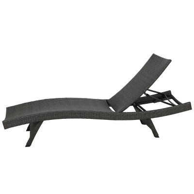Gray Wicker Armless Outdoor Chaise Lounge with Adjustable Recline