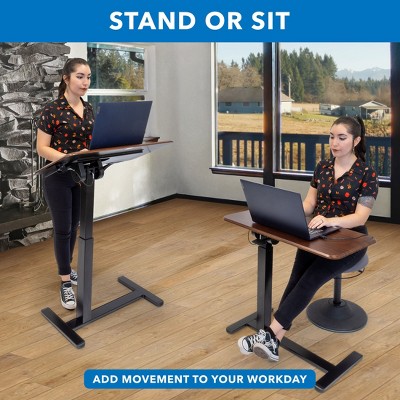 Adjustable Walnut Overbed Table with Tilting Top and Steel Base