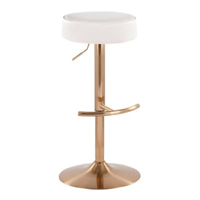 Velvet Dot Height Adjustable Barstool Velvet/Metal/Wood Gold/White - LumiSource