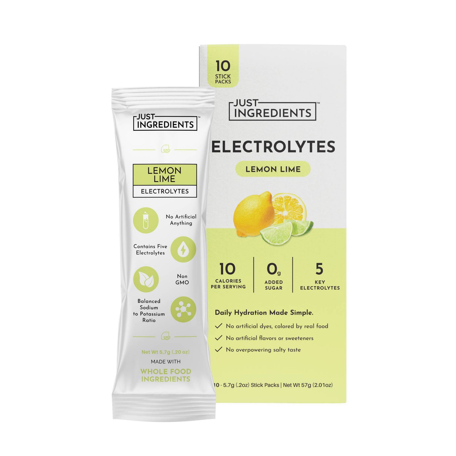 Just Ingredients Electrolytes Drink Mix Packs - Lemon Lime - 1oz/10ct