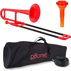 PINSTRUMENTS pBone Mini Plastic Trombone for Kids – Lightweight, Durable ABS, Ergonomic Grip, Eb Sound – Includes Mouthpiece & Bag – Red - 1 of 4