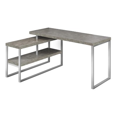 Monarch Specialties Computer Desk Home Office Corner Left Right Set-Up Storage Shelves  L Shape  Metal Laminate Grey Silver Contemporary Modern