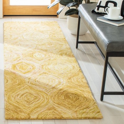 Gold Ikat Hand-Tufted Wool Runner Rug 2'3" x 8'