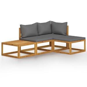 vidaXL Acacia Wood Patio Lounge Set - Luxury Outdoor Seating Furniture with Cushion - Modular Design - Includes Coffee Table - Dark Gray Cushions - 1 of 4