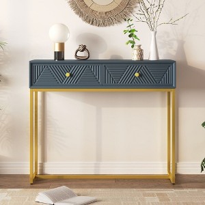 CAVINAS 38 inch Console Table with 2 Drawers,Modern Entryway Table with Stripe Design for Living Room,Hallway,Gray - 1 of 4