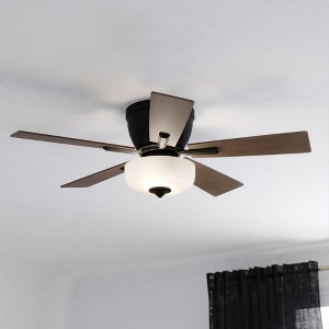 VAXCEL Lisbon 42-in. Black and Hickory Flush Mount Hugger Ceiling Fan with LED Light Kit and Pull Chain - 1 of 4