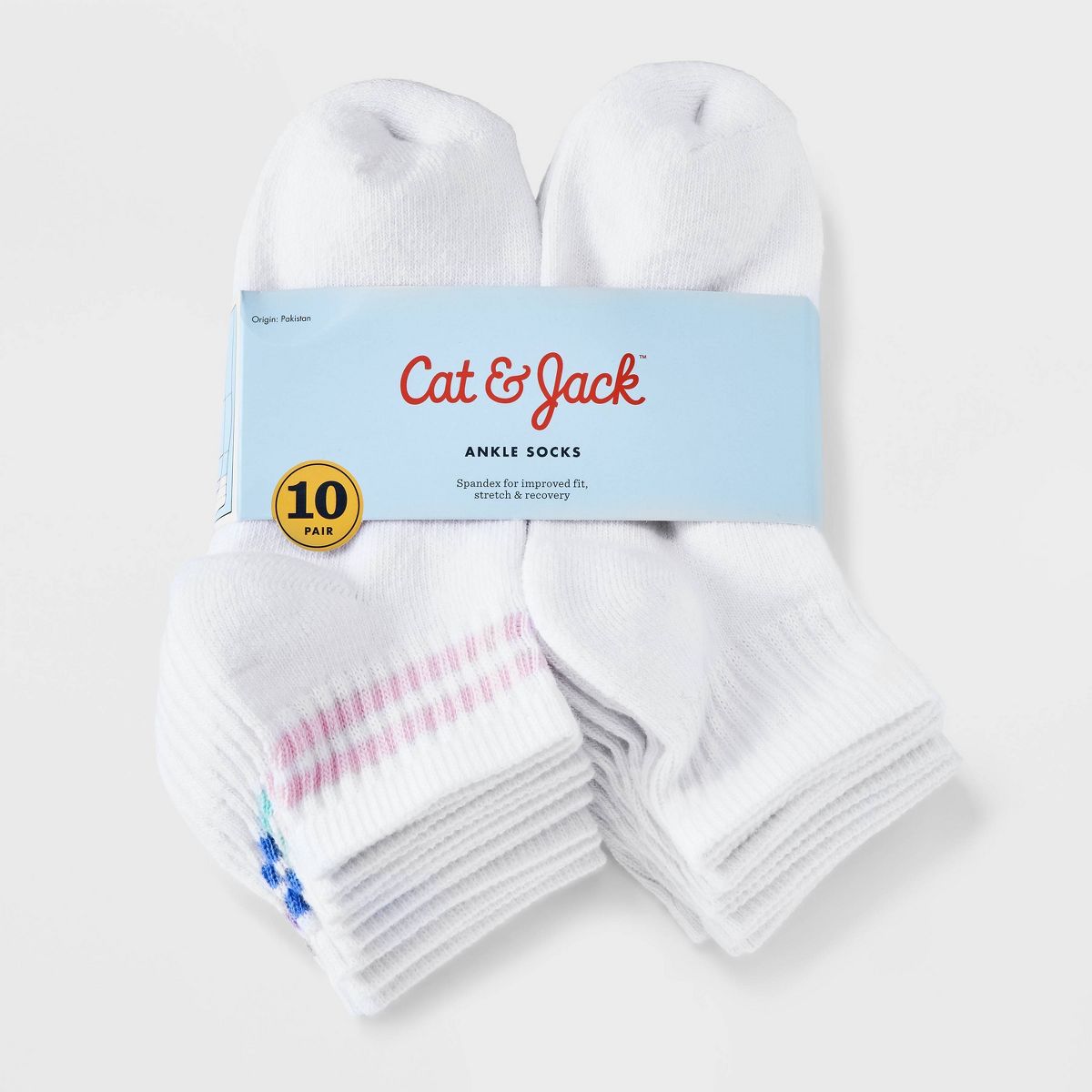 Girls' 10pk Ankle Striped Socks - Cat & Jack™ - thumbnail 2