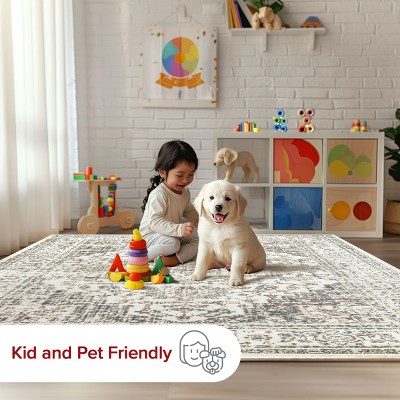 Tanith Cream and Gray Medallion Synthetic Area Rug