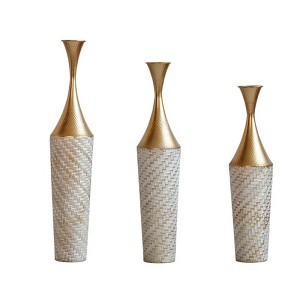 AENKYO Set of 3 Metal Floor Vases with Gold Accents, Textured Geometric Cylinder VasesTall Decorative Vases, 24.6"/29.3"/33.86" High - 1 of 4