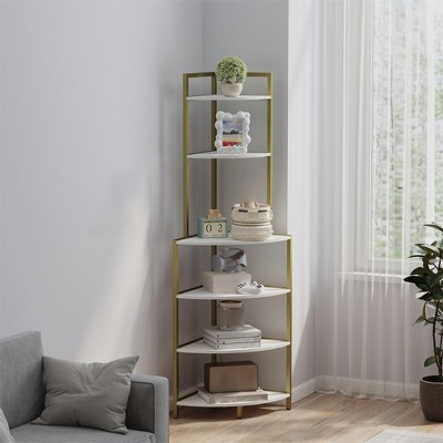 6 Tier Corner Shelf, 59.5" Tall Ladder Corner Storage Shelf, Narrow Corner Bookshelf,Freestanding Display Stand for Living Room Home Office