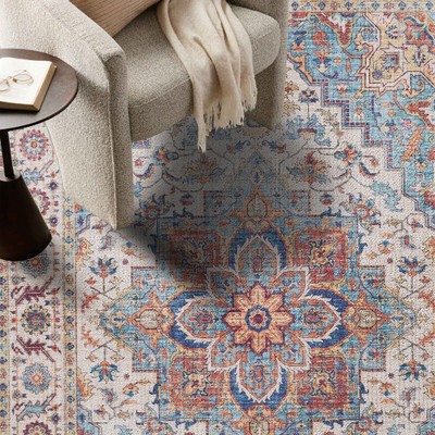 IHOMEADORE Indoor and Outdoor 7ft x 5ft Vintage  Machine Washable Area Rug Pet Friendly