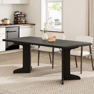 Homhougo 71" Large Dining Table for 6 to 8 People, Modern Dinner Table with Unique Wooden Legs, Rectangle Dining Table for Kitchen Black - 1 of 4