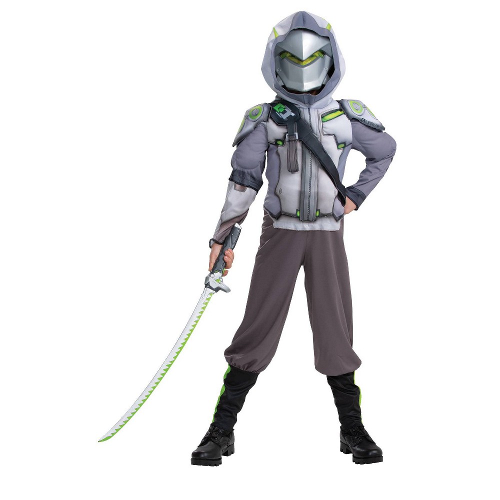 Halloween Kids' Overwatch Genji Deluxe Muscle Chest Halloween Costume Jumpsuit with Mask M (7-8)