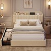 Bed Frame with Storage Headboard, Girls Bed Frame with 2 Drawers, Boucle Upholstered Platform Bed with Bookcase - 2 of 3