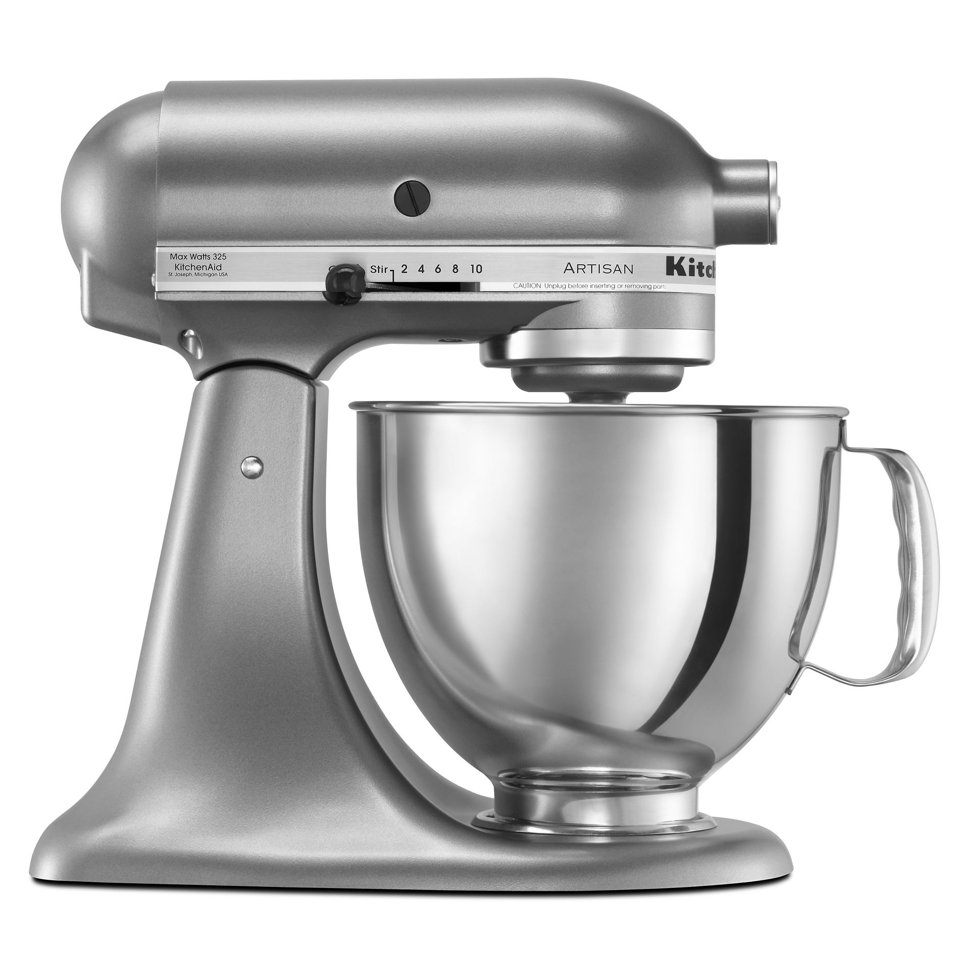 KitchenAid Artisan Series 5qt Tilt-Head 10-Speed Stand Mixer Contour Silver: 325W Metal, 1-Year Warranty, 5qt Capacity