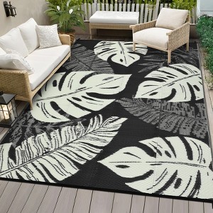 Waterproof Outdoor Rug | Tropics Palm Leaf Reversible Plastic Straw Mat | UV-Resistant Modern Patio Rug for Camping, Porch, Deck, Balcony & Beach - 1 of 4