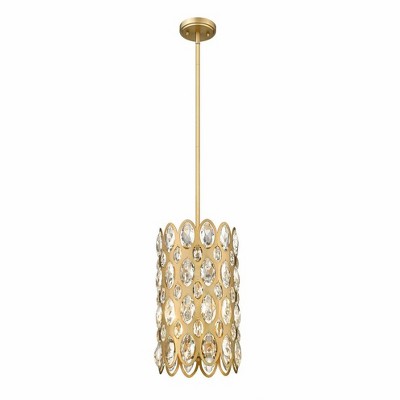 Heirloom Brass and Crystal 3-Light Drum Pendant for Indoor/Outdoor