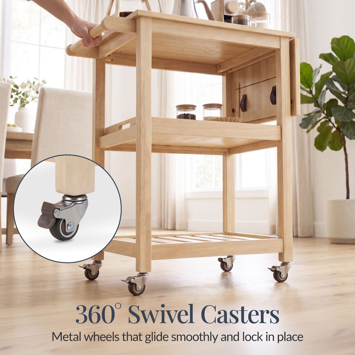 Best Choice Products Rolling Kitchen Island Cart W/Shelves, Drop Leaf Extension, Towel Rack, Locking Wheels - thumbnail 7