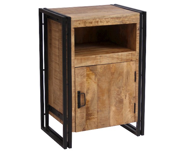Industrial Reclaimed Wood and Iron 1-door Bedside Table - (31.5H x 22W x 16D) - Natural - Timbergirl