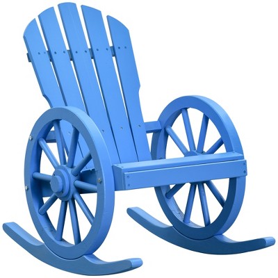 Blue Fir Wood Adirondack Rocking Chair with Slatted Design