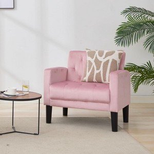 TYBOATLE Tufted Black Leather Accent Chair, Mid-Century Armchair for Office, Living Room, Bedroom - 1 of 4