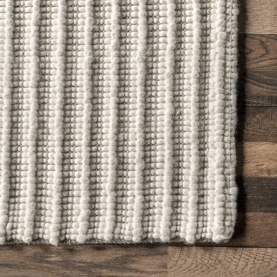 Ivory High-Low Striped Wool 8' x 10' Area Rug
