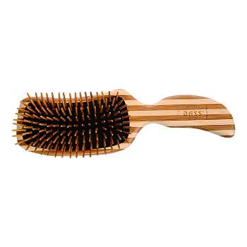 Bass Brushes The Green Brush - Premium Bamboo Handle and Bamboo Pin Style & Detangle Hair Brush - Semi "S"