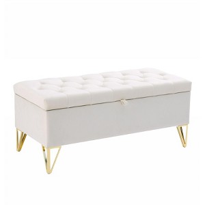 NicBex Modern 38" Storage Bench Velvet Accent Stools with Button Tufted and Metal Legs for Bedroom and Entryway - 1 of 4