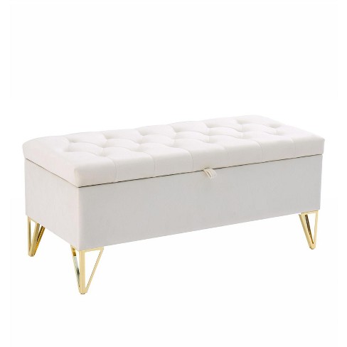 NicBex Modern 38" Storage Bench Velvet Accent Stools with Button Tufted and Metal Legs for Bedroom and Entryway - image 1 of 4