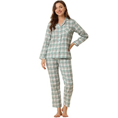 Allegra K Women's Plaid Pajama Sets Sleepwear Button Down Soft Night ...