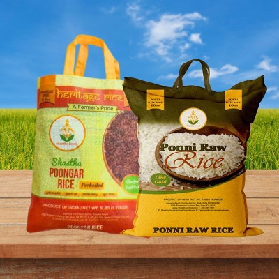 Shastha Traditional Ponni Raw Rice 10lbs + Poongar Rice 10lbs / White Rice - Pack of 2 , 10 lbs = 20 Lbs